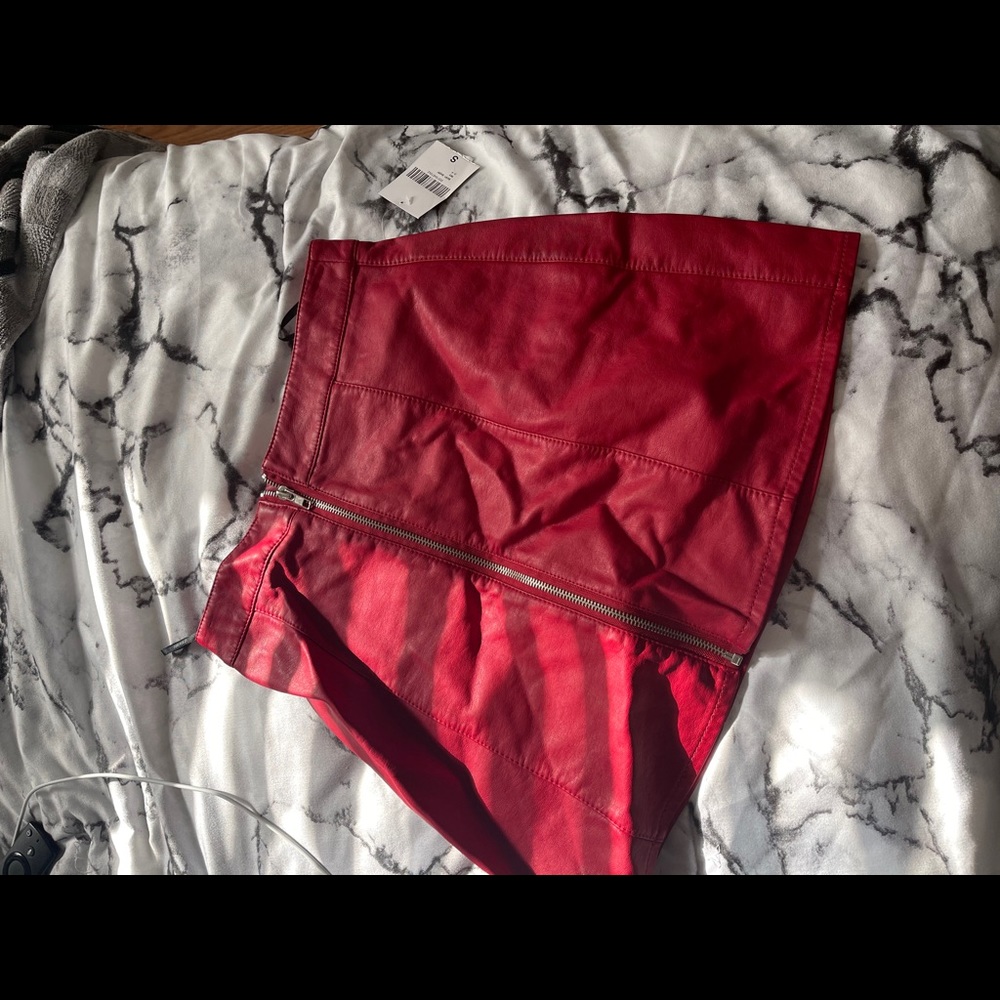 Red Leather Zipper Skirt